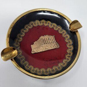 Vintage Brass Greek Parthenon Ashtray Dish Greece Souvenir Mid Century Ash Tray